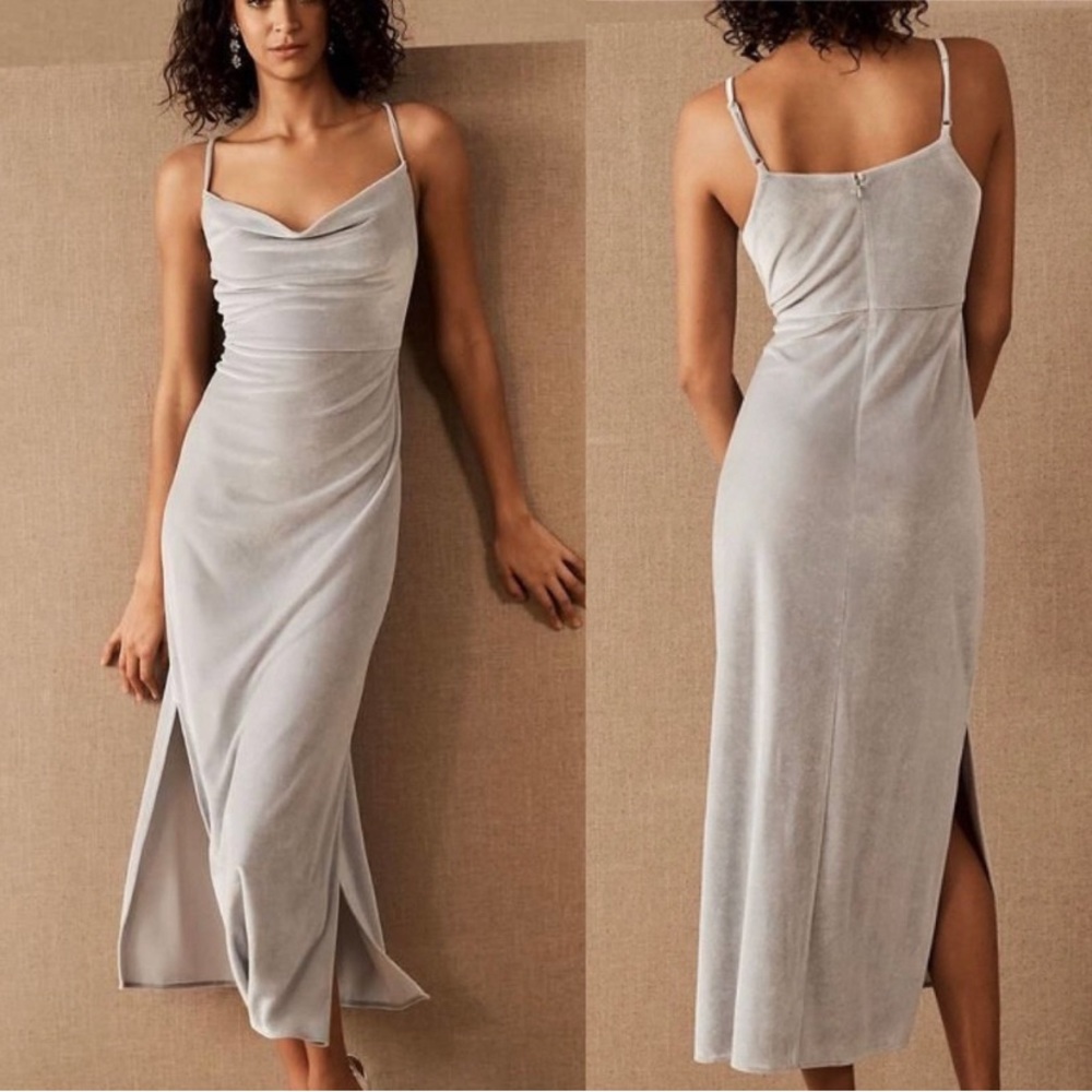 BHLDN Nasha Dress blue velvet midi bridesmaid